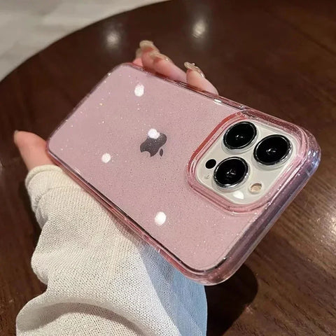 Pink Glitter Bling Clear Soft Case for IPhone I Phone Women Fundas Cover