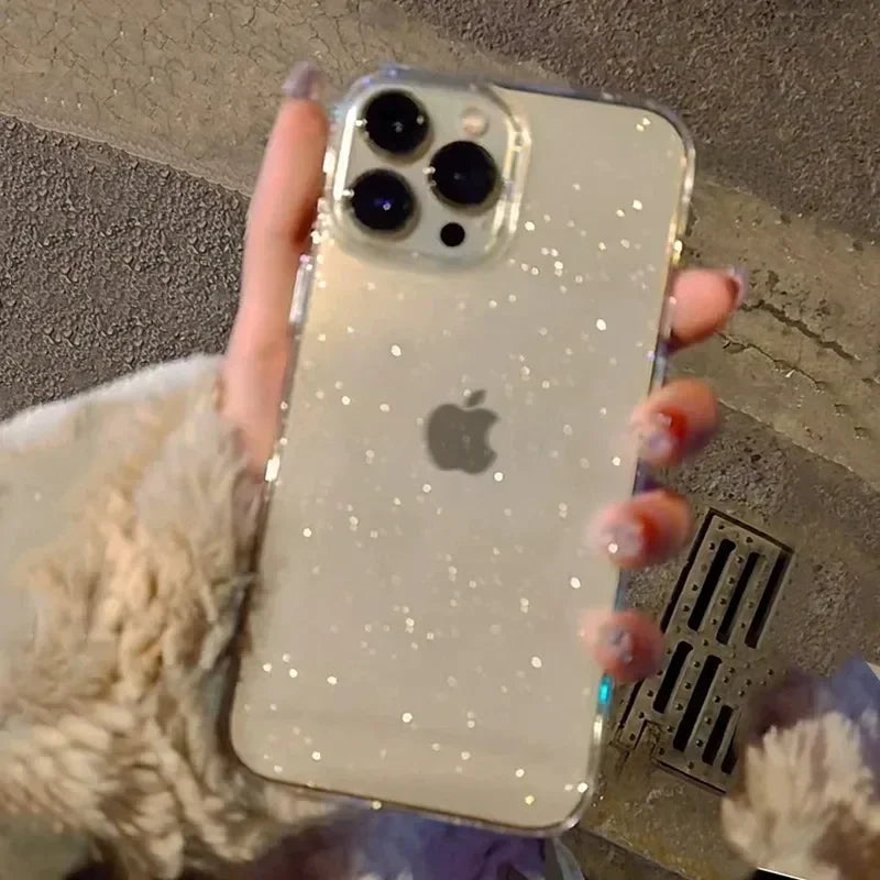 Pink Glitter Bling Clear Soft Case for IPhone I Phone Women Fundas Cover