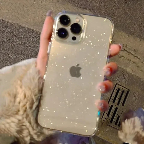 Pink Glitter Bling Clear Soft Case for IPhone I Phone Women Fundas Cover
