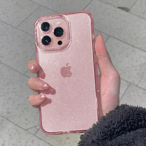 Pink Glitter Bling Clear Soft Case for IPhone I Phone Women Fundas Cover