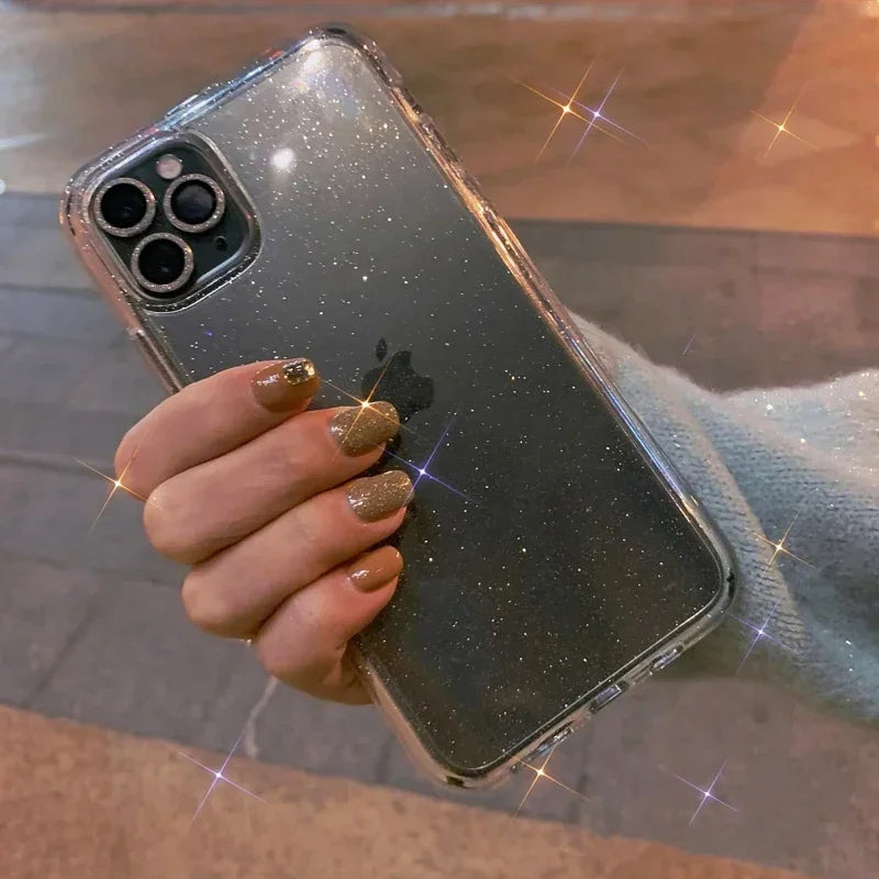 Pink Glitter Bling Clear Soft Case for IPhone I Phone Women Fundas Cover